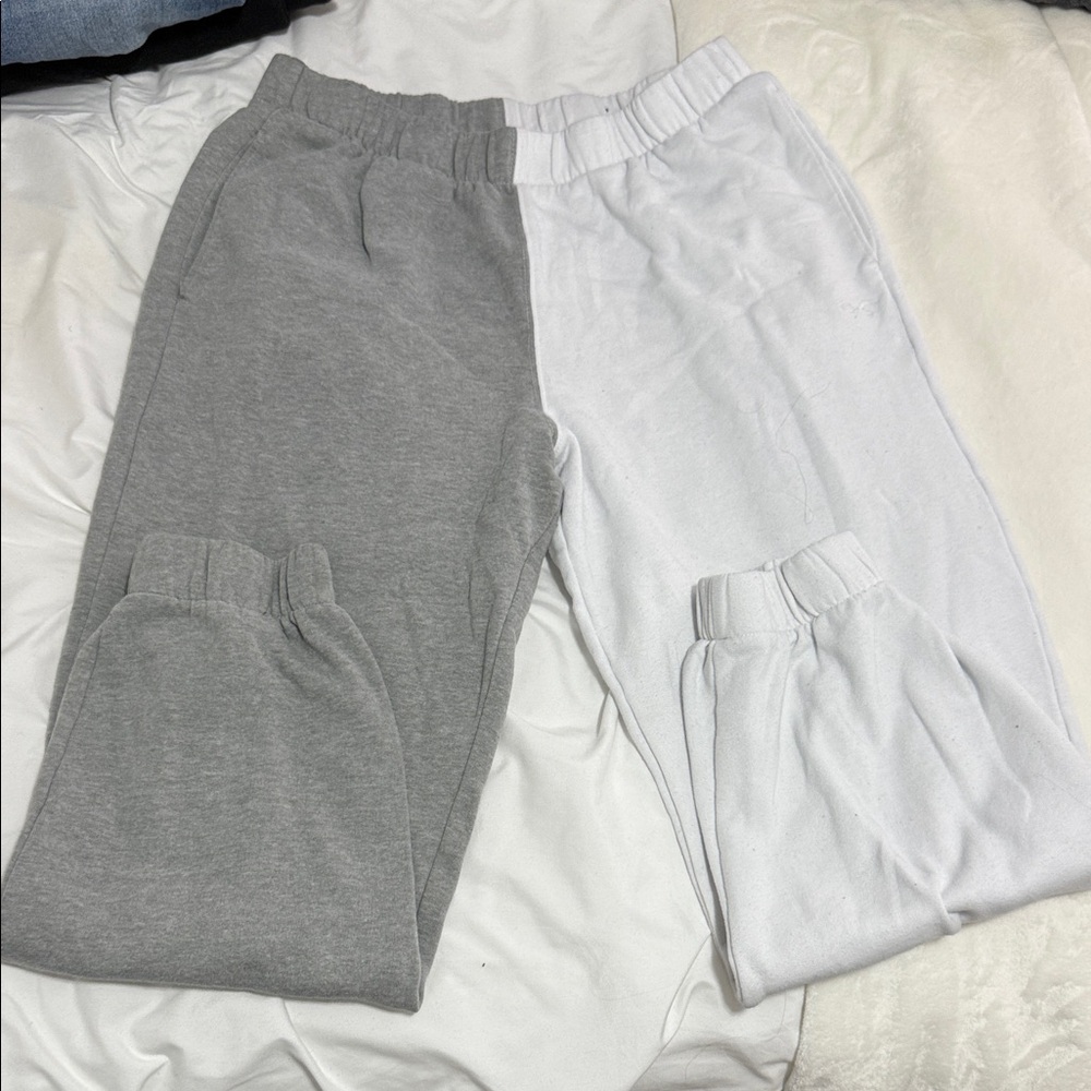Hollister Women's Dual-Tone Gray and White Joggers